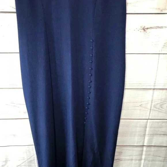 VTG Kathy Lee Dress 14 Dark Blue Short Sleeve Midi Back Zip Unlined - Picture 4 of 11
